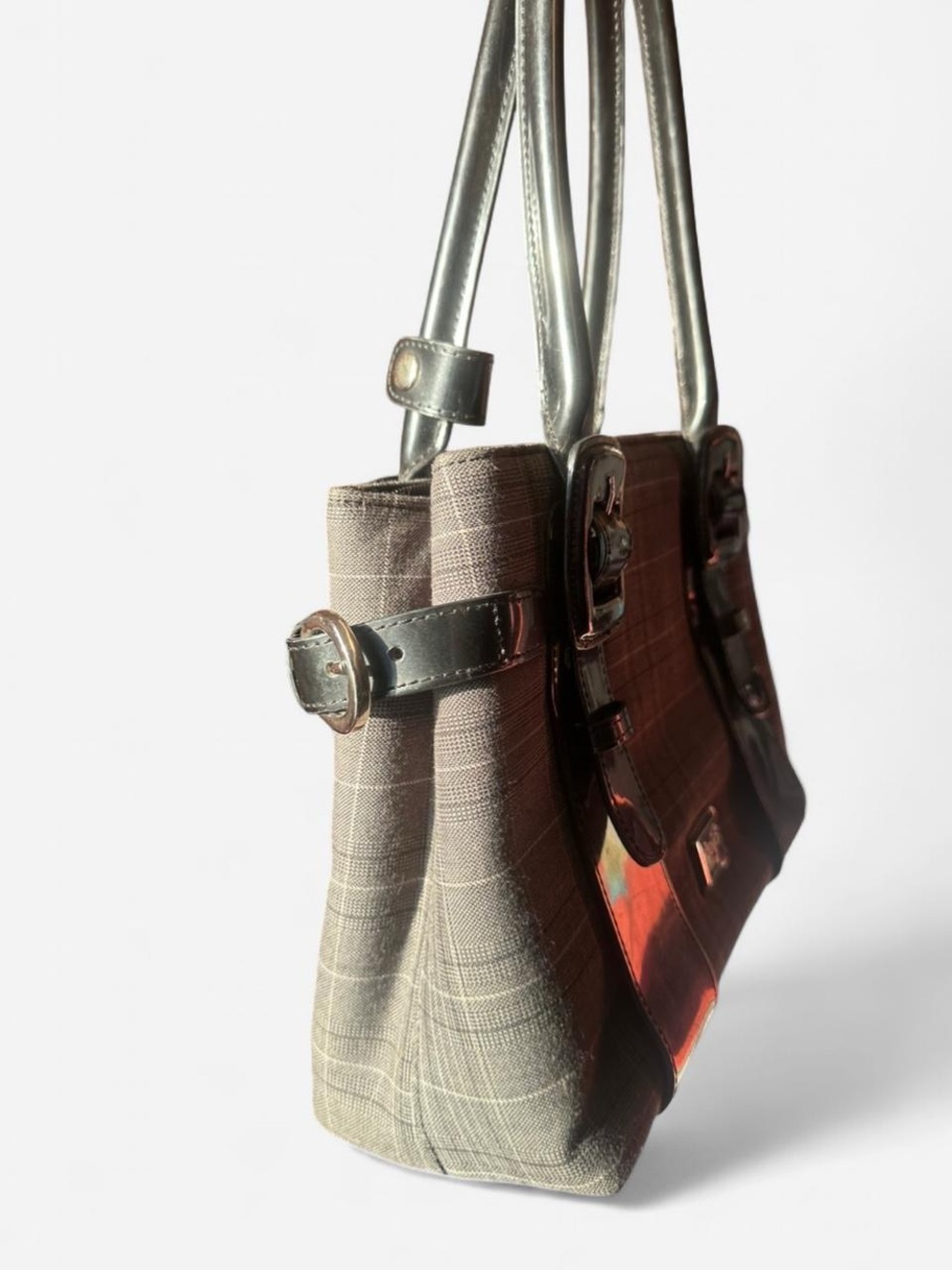Beijo Black and Gray Plaid Shoulder Tote - Picture 2 of 6